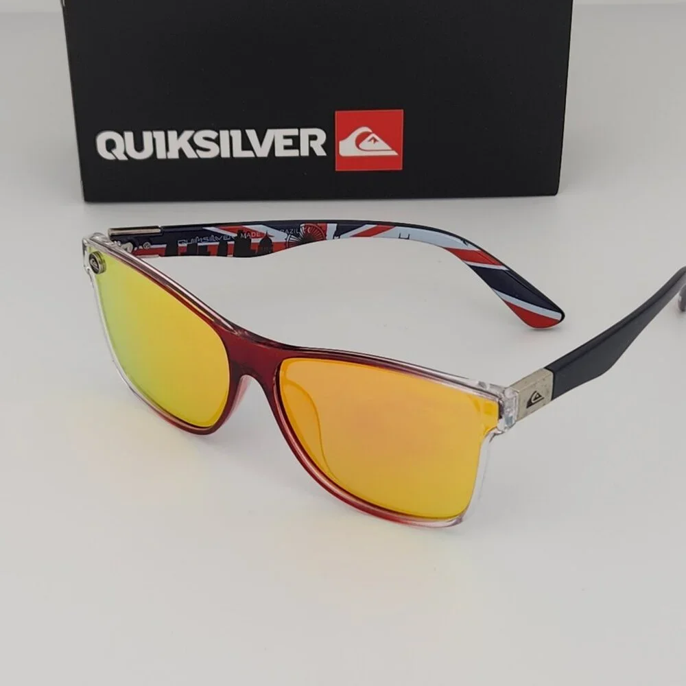 Quiksilver Round Flat Lens Sunglasses British Flag Brown Frame Orange Mirror Q25